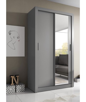 Armoire en bois clair, avec 2 portes coulissantes et miroir Arti 06, Gris Mat, L120xP60xH215 cm Comparez et commandez 