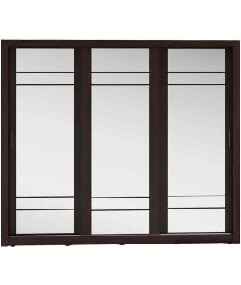 Armoire en bois clair avec 3 portes coulissantes et miroir Arti 02 Triple, Wengé Mat, L250xP60xH215 cm pas cher 