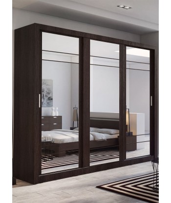 Armoire en bois clair avec 3 portes coulissantes et miroir Arti 02 Triple, Wengé Mat, L250xP60xH215 cm pas cher 