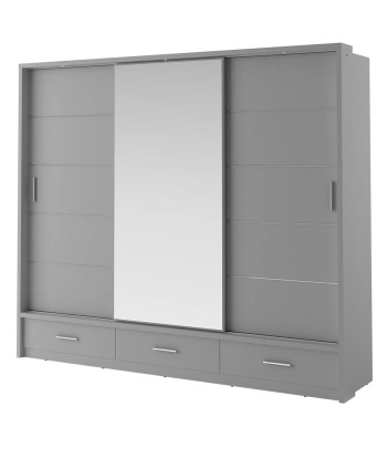 Armoire en bois clair, avec 3 portes coulissantes, 3 tiroirs et miroir Arti 01, Gris Mat, L250xL63xH215 cm 2023