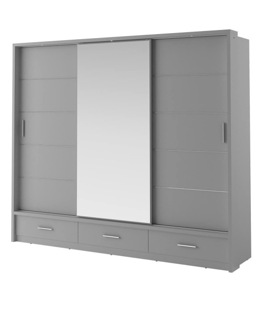 Armoire en bois clair, avec 3 portes coulissantes, 3 tiroirs et miroir Arti 01, Gris Mat, L250xL63xH215 cm 2023