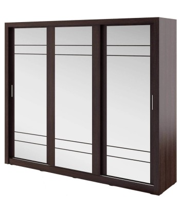 Armoire en bois clair avec 3 portes coulissantes et miroir Arti 02 Triple, Wengé Mat, L250xP60xH215 cm pas cher 