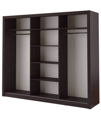 Armoire en bois clair avec 3 portes coulissantes et miroir Arti 02 Triple, Wengé Mat, L250xP60xH215 cm pas cher 