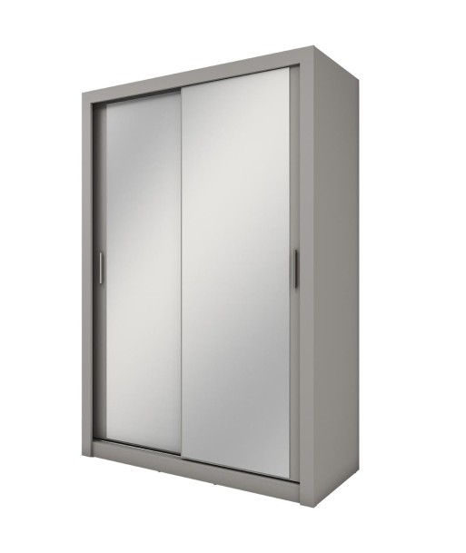 Armoire en bois clair avec 2 portes coulissantes et miroir Idea 17, Gris mat, L150xP60xH215 cm de France