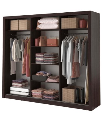 Armoire en bois clair avec 3 portes coulissantes et miroir Arti 02 Triple, Wengé Mat, L250xP60xH215 cm pas cher 