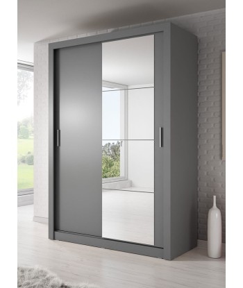 Armoire en bois clair, avec 2 portes coulissantes et miroir Arti 04, Gris Mat, L150xP60xH215 cm suggérées chez