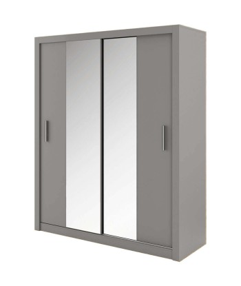 Armoire en bois clair avec 2 portes coulissantes et miroir Idea 03, Gris Mat, L180xP60xH215 cm pas cher