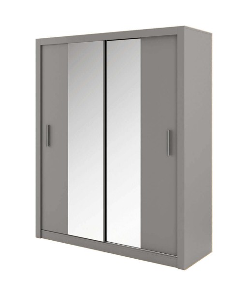 Armoire en bois clair avec 2 portes coulissantes et miroir Idea 03, Gris Mat, L180xP60xH215 cm pas cher