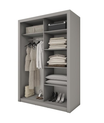 Armoire en bois clair avec 2 portes coulissantes et miroir Idea 17, Gris mat, L150xP60xH215 cm de France