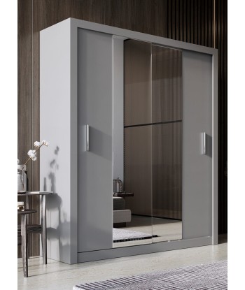 Armoire en bois clair avec 2 portes coulissantes et miroir Idea 03, Gris Mat, L180xP60xH215 cm pas cher