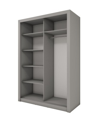 Armoire en bois clair avec 2 portes coulissantes et miroir Idea 17, Gris mat, L150xP60xH215 cm de France