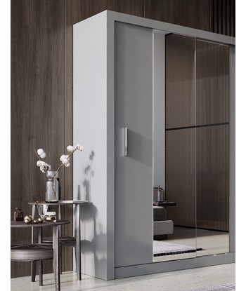 Armoire en bois clair avec 2 portes coulissantes et miroir Idea 03, Gris Mat, L180xP60xH215 cm pas cher