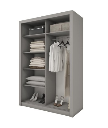 Armoire en bois clair avec 2 portes coulissantes et miroir Idea 17, Gris mat, L150xP60xH215 cm de France