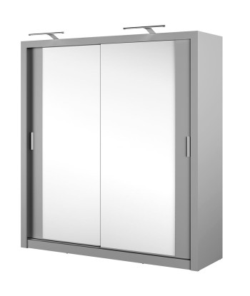 Armoire en bois clair avec 2 portes coulissantes et miroir Idea 16, Gris Mat, L200xP60xH215 cm plus qu'un jeu 