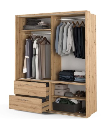 Armoire en bois clair, avec 2 portes coulissantes, 2 tiroirs et miroir Arti 22, Chêne Artisanal, L180xW63xH215 cm commande en ligne