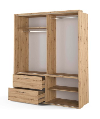 Armoire en bois clair, avec 2 portes coulissantes, 2 tiroirs et miroir Arti 22, Chêne Artisanal, L180xW63xH215 cm commande en ligne