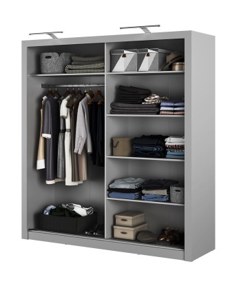 Armoire en bois clair avec 2 portes coulissantes et miroir Idea 16, Gris Mat, L200xP60xH215 cm plus qu'un jeu 