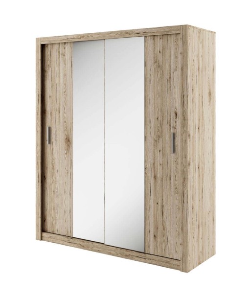 Armoire en bois clair avec 2 portes coulissantes et miroir Idea 03 Chêne San Remo, L180xP60xH215 cm français