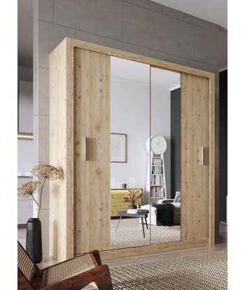 Armoire en bois clair avec 2 portes coulissantes et miroir Idea 03 Chêne San Remo, L180xP60xH215 cm français