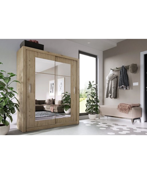 Armoire en bois clair avec 2 portes coulissantes et miroir Idea 02 Square, Chêne San Remo, L180xL60xH215 cm sélection de produits