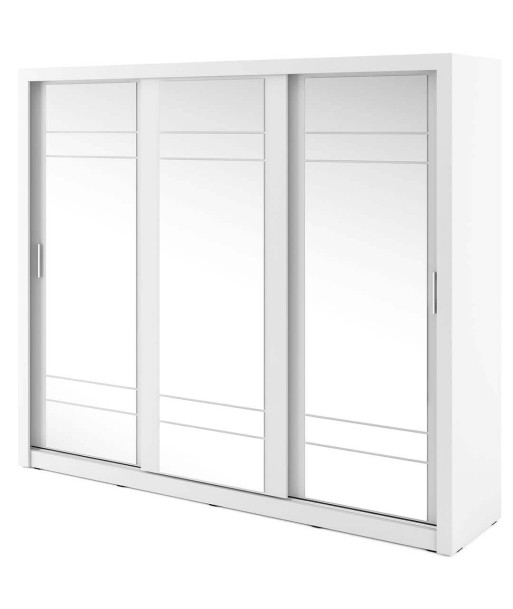 Armoire en bois clair avec 3 portes coulissantes et miroir Arti 02 Triple, Blanc Mat, L250xP60xH215 cm 50-70% off 