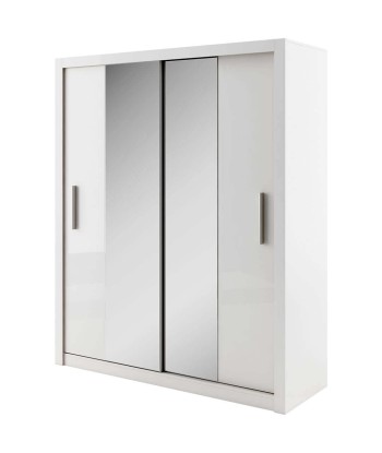 Armoire en bois clair avec 2 portes coulissantes et miroir Idea 03, Blanc mat, L180xP60xH215 cm votre