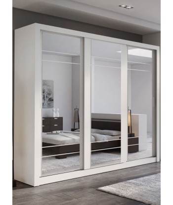 Armoire en bois clair avec 3 portes coulissantes et miroir Arti 02 Triple, Blanc Mat, L250xP60xH215 cm 50-70% off 