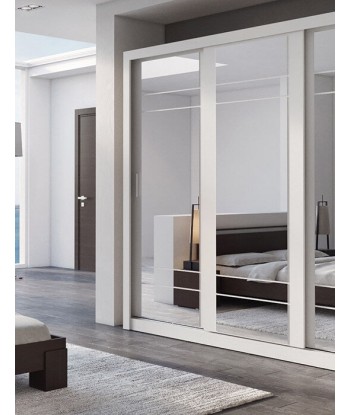 Armoire en bois clair avec 3 portes coulissantes et miroir Arti 02 Triple, Blanc Mat, L250xP60xH215 cm 50-70% off 