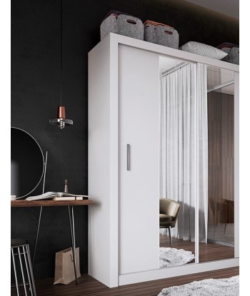 Armoire en bois clair avec 2 portes coulissantes et miroir Idea 03, Blanc mat, L180xP60xH215 cm votre