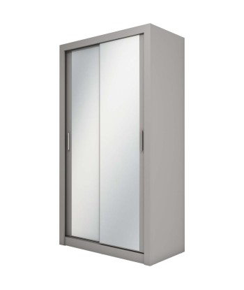 Armoire en bois clair avec 2 portes coulissantes et miroir Idea 18 Small, Gris Mat, L120xP60xH215 cm de pas cher