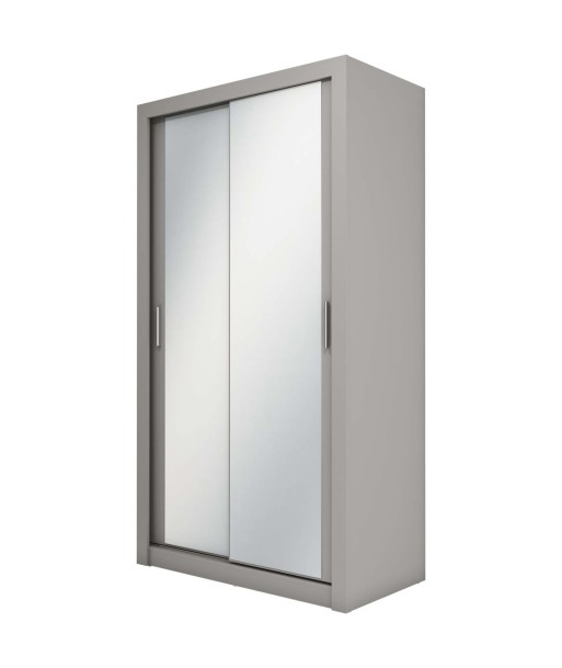 Armoire en bois clair avec 2 portes coulissantes et miroir Idea 18 Small, Gris Mat, L120xP60xH215 cm de pas cher