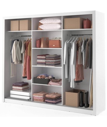 Armoire en bois clair avec 3 portes coulissantes et miroir Arti 02 Triple, Blanc Mat, L250xP60xH215 cm 50-70% off 