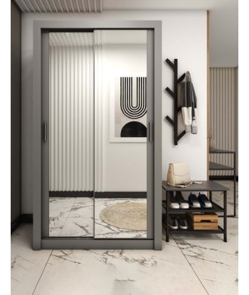 Armoire en bois clair avec 2 portes coulissantes et miroir Idea 18 Small, Gris Mat, L120xP60xH215 cm de pas cher