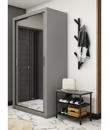 Armoire en bois clair avec 2 portes coulissantes et miroir Idea 18 Small, Gris Mat, L120xP60xH215 cm de pas cher