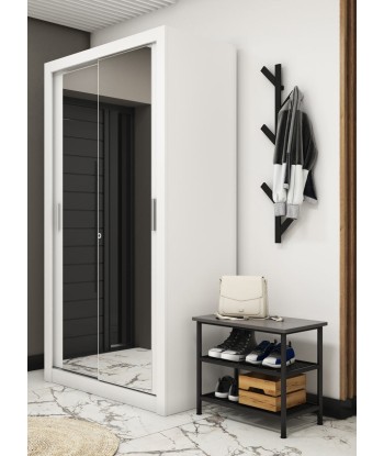 Armoire en bois clair avec 2 portes coulissantes et miroir Idea 18 Small, Blanc Mat, L120xH60xH215 cm En savoir plus