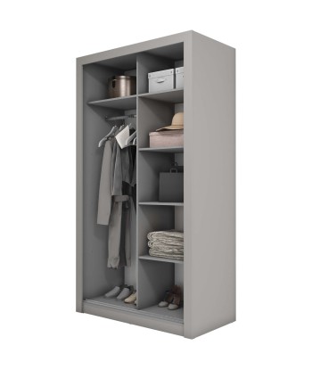 Armoire en bois clair avec 2 portes coulissantes et miroir Idea 18 Small, Gris Mat, L120xP60xH215 cm de pas cher