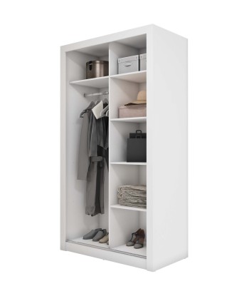 Armoire en bois clair avec 2 portes coulissantes et miroir Idea 18 Small, Blanc Mat, L120xH60xH215 cm En savoir plus