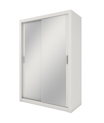 Armoire en bois clair avec 2 portes coulissantes et miroir Idea 17, Blanc mat, L150xP60xH215 cm Les magasins à Paris et en Île-de-France