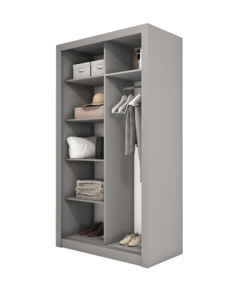 Armoire en bois clair avec 2 portes coulissantes et miroir Idea 18 Small, Gris Mat, L120xP60xH215 cm de pas cher