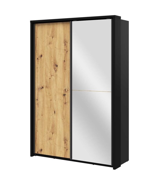 Armoire en bois clair, avec 2 portes coulissantes et miroir Arti 21, Chêne Artisan / Noir, L160xW57xH218 cm store