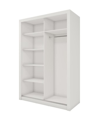 Armoire en bois clair avec 2 portes coulissantes et miroir Idea 17, Blanc mat, L150xP60xH215 cm Les magasins à Paris et en Île-de-France