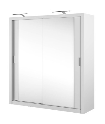 Armoire en bois clair avec 2 portes coulissantes et miroir Idea 16, Blanc mat, L200xP60xH215 cm Découvrez la collection