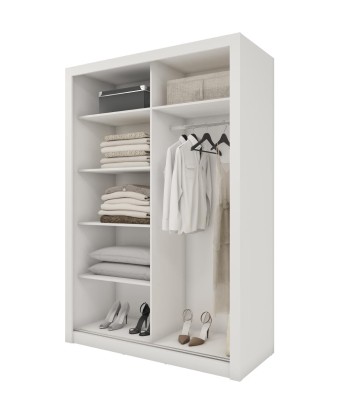 Armoire en bois clair avec 2 portes coulissantes et miroir Idea 17, Blanc mat, L150xP60xH215 cm Les magasins à Paris et en Île-de-France