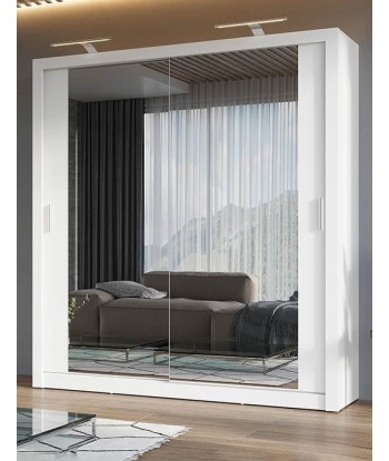 Armoire en bois clair avec 2 portes coulissantes et miroir Idea 16, Blanc mat, L200xP60xH215 cm Découvrez la collection