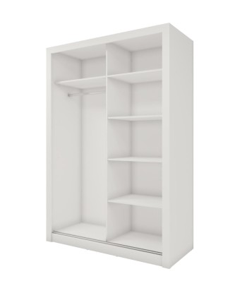 Armoire en bois clair avec 2 portes coulissantes et miroir Idea 17, Blanc mat, L150xP60xH215 cm Les magasins à Paris et en Île-de-France