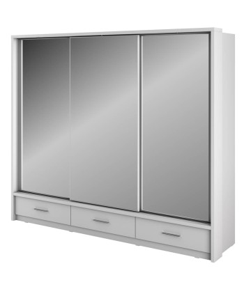 Armoire en bois clair, avec 3 portes coulissantes, 3 tiroirs et miroir Arti 01 Triple, Blanc Mat, L250xW63xH215 cm 2024