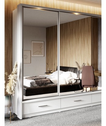 Armoire en bois clair, avec 3 portes coulissantes, 3 tiroirs et miroir Arti 01 Triple, Blanc Mat, L250xW63xH215 cm 2024