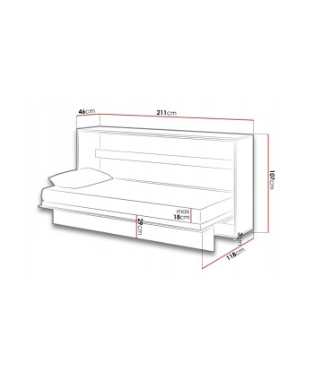 Lit Escamotable au mur, avec mécanisme pneumatique et cadre de lit inclus, Bed Concept Horizontal, Gris Mat brillant des détails fins