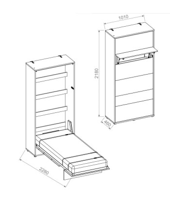 Lit Escamotable au mur, avec mécanisme pneumatique et cadre de lit inclus, Bed Concept Vertical, Chêne artisanal pas cheres