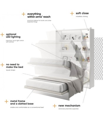 Lit Escamotable au mur, avec mécanisme pneumatique et cadre de lit inclus, Bed Concept Vertical, Blanc Brillant pas cher chine